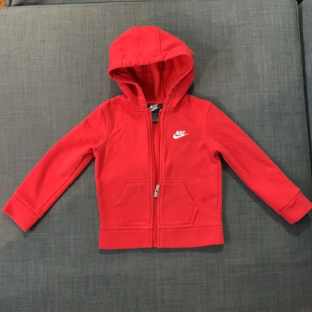 Nike Kids Zip Up Hoodie Red 1 - 2 Years Pockets Activewear Gym Layering